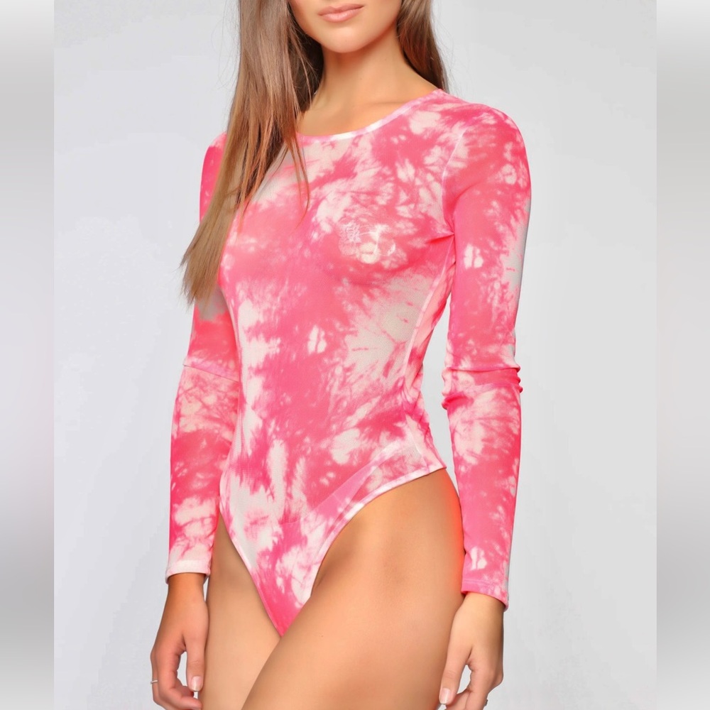 Fashion Nova Neon Pink Tie Dye Bodysuit